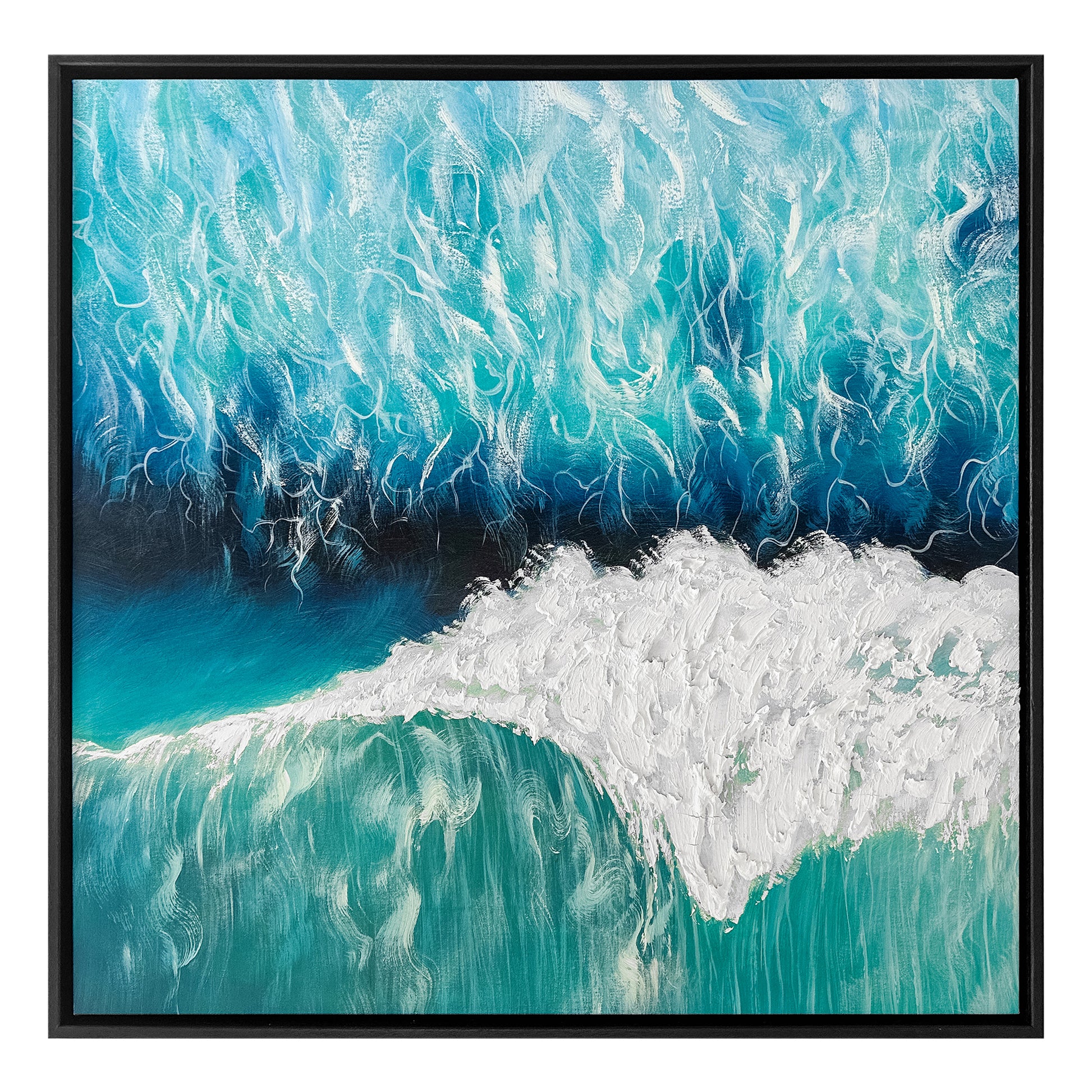 A vibrant hand-painted artwork of a lush emerald-green barrel wave at Dreamland Beach, Indonesia. Capturing the tropical beauty and power of this renowned surf destination.